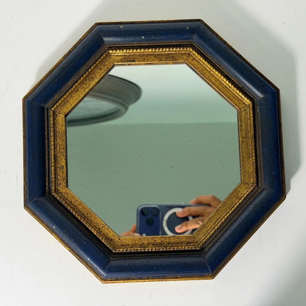 Vintage Fleck Bros Octagon Blue Gold Wall Mirror 9.5